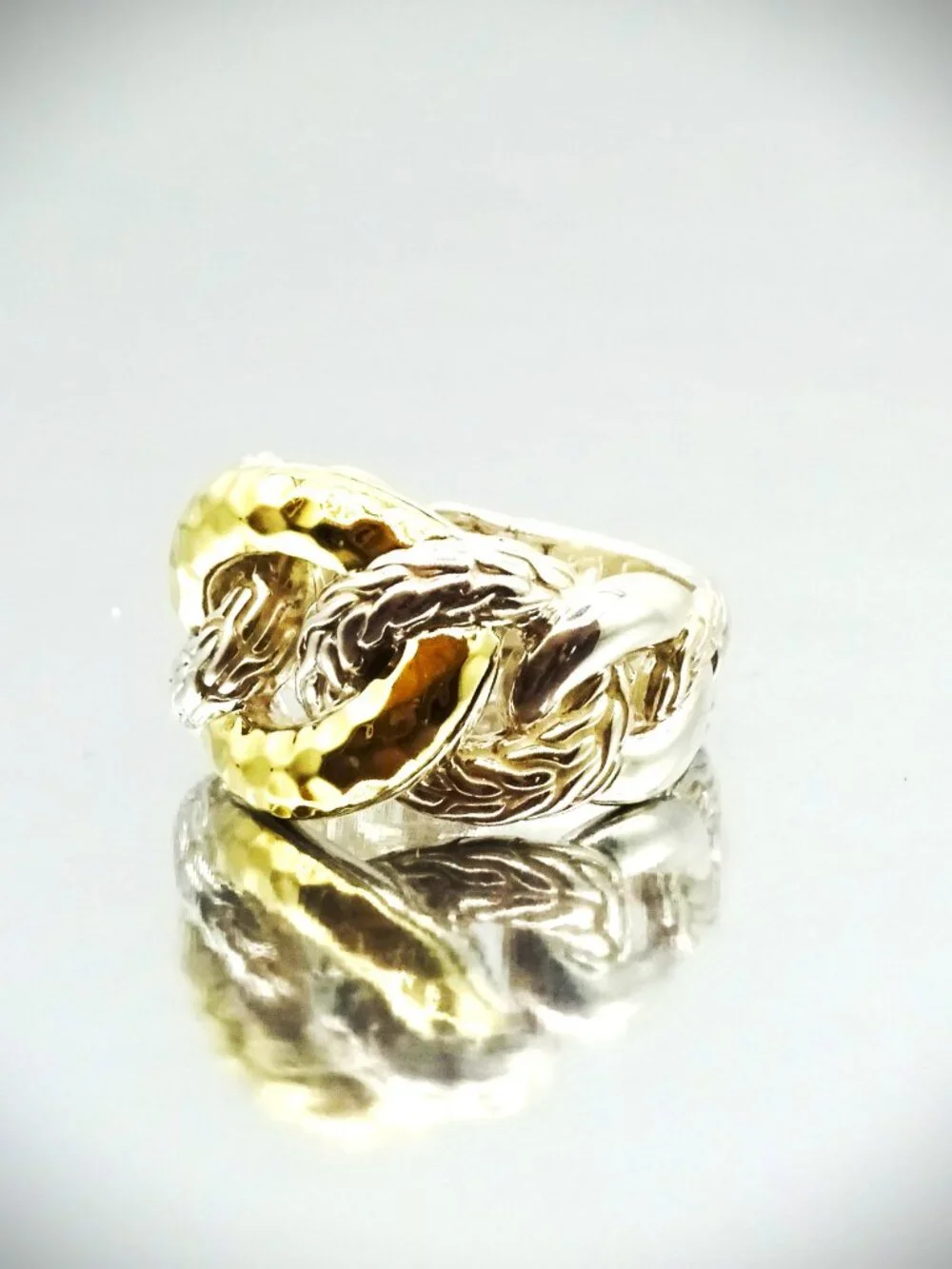 JOHN HARDY Chain Collection Sterling Silver 18K Yellow Gold  Ring Size 8.5